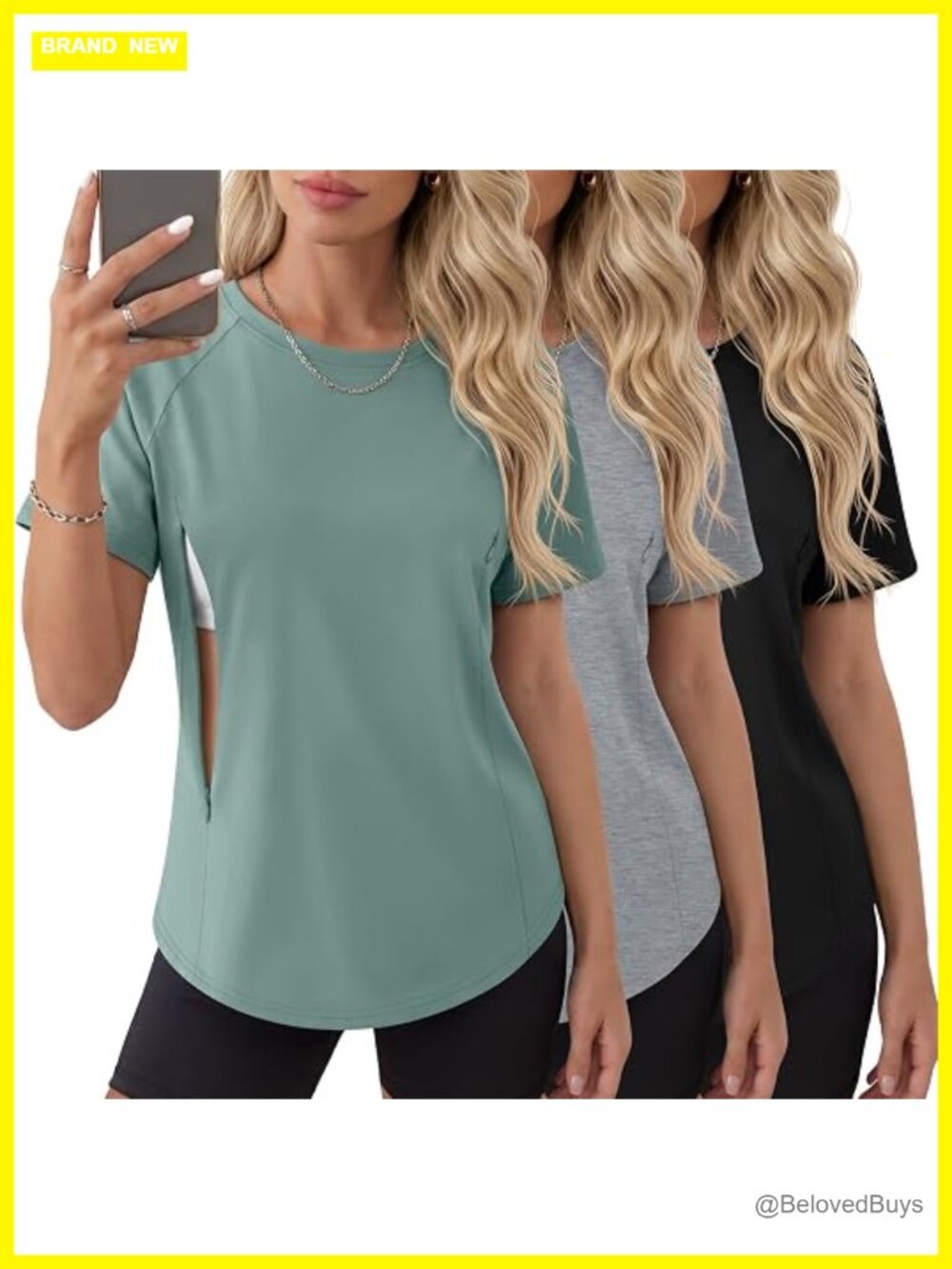 3 Pack Nursing Tops Breastfeeding Shirts Maternity Hidden Zipper Short Sleeve